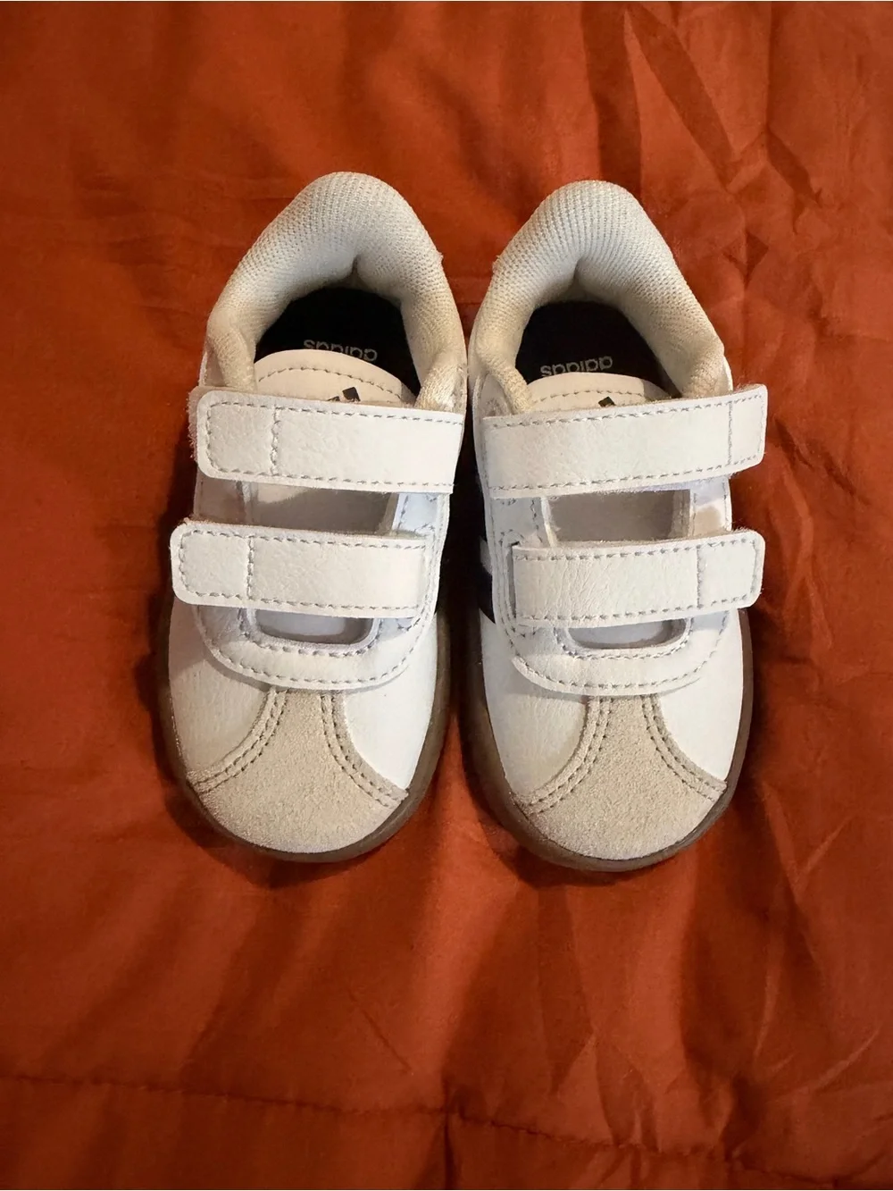 adidas Kids Sneakers with Black Stripes and Brown Sole